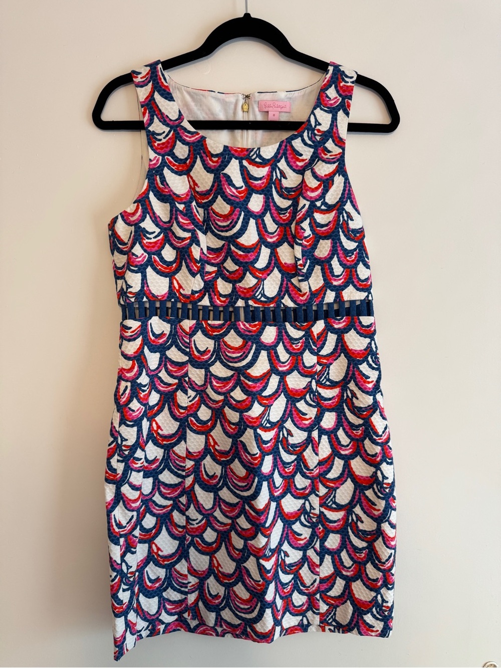 Lilly Pulitzer Navy, Pink & Red Scallop-Print Sleeveless Mini Dress